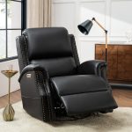 Andreas Black Genuine Leather Electric Swivel Rocking Nailhead Recliner 7 Andreas Black Genuine Leather Electric Swivel Rocking Nailhead Recliner