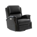 Andreas Black Genuine Leather Electric Swivel Rocking Nailhead Recliner 6 Andreas Black Genuine Leather Electric Swivel Rocking Nailhead Recliner