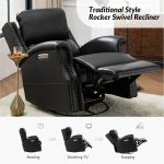 Andreas Black Genuine Leather Electric Swivel Rocking Nailhead Recliner 9 Andreas Black Genuine Leather Electric Swivel Rocking Nailhead Recliner