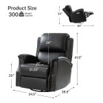 Andreas Black Genuine Leather Electric Swivel Rocking Nailhead Recliner 10 Andreas Black Genuine Leather Electric Swivel Rocking Nailhead Recliner