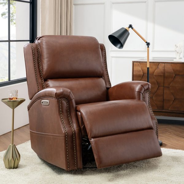 Andreas Brown Leather Electric Rocking Swivel Recliner with Heat and USB 1
