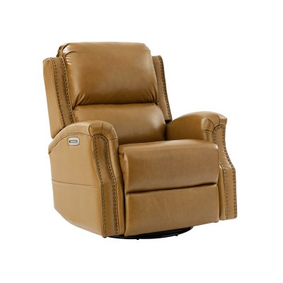 Andreas Camel Leather Electric Rocking Swivel Nailhead Trim Recliner