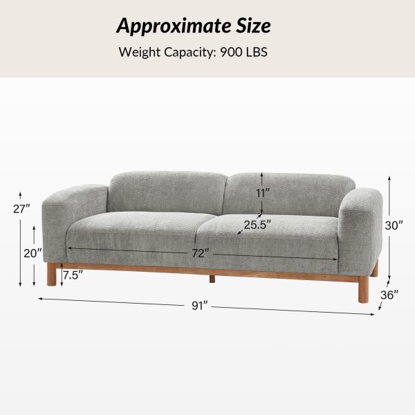 Andres Grey Chenille Low Backrest Modern Sofa with Deep Seating 4