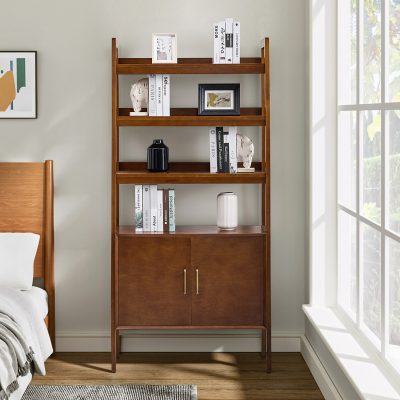 Andres Walnut Solid Wood Mid-Century Modern Ladder Bookcase