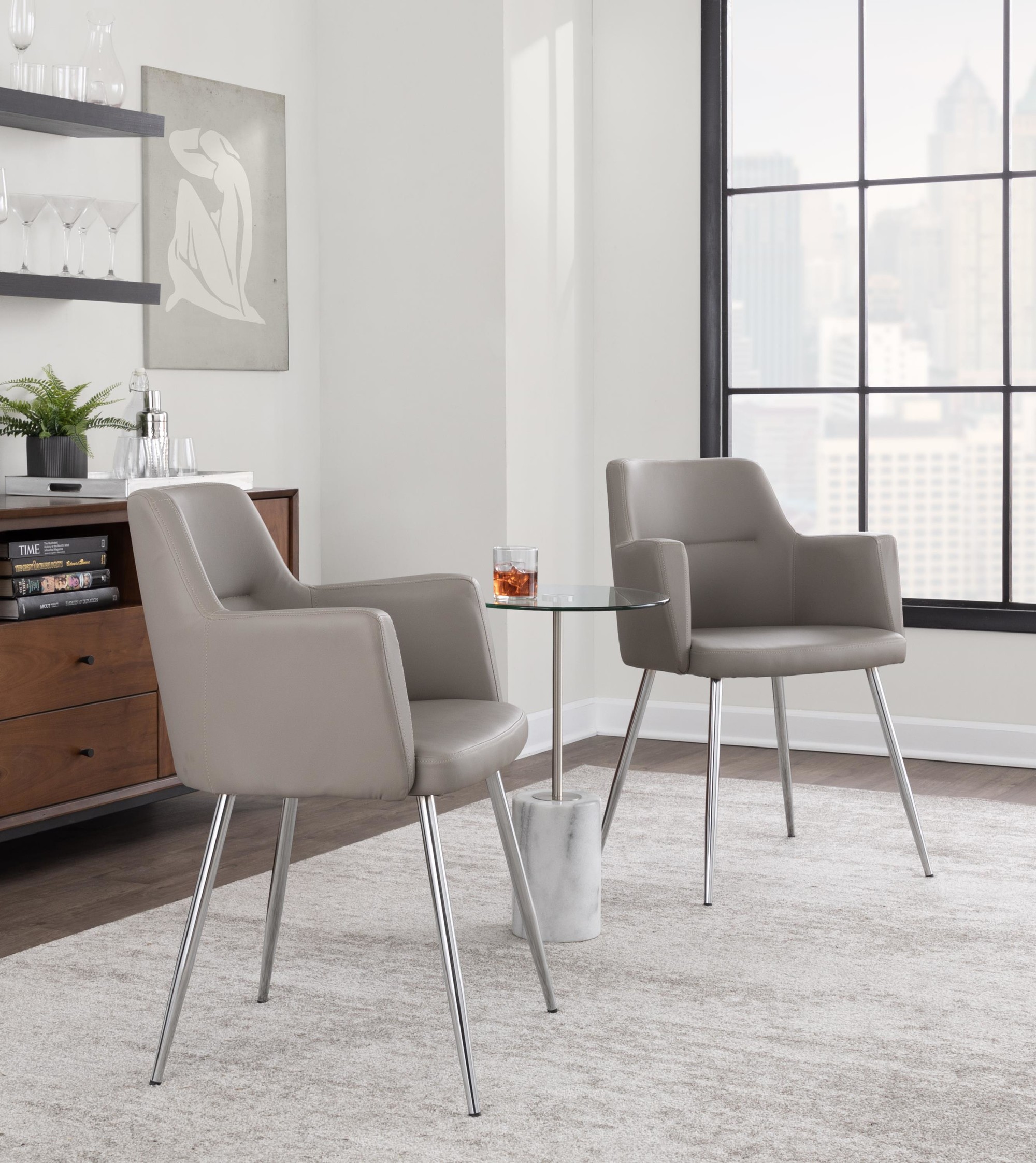 Andrew Grey Faux Leather Contemporary Dining Chairs (Set of 2) 3 Andrew Grey Faux Leather Contemporary Dining Chairs (Set of 2) - Image 3