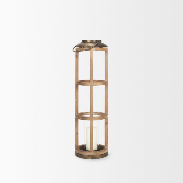 Andy I Large Natural Wood Cylindrical Lantern 3
