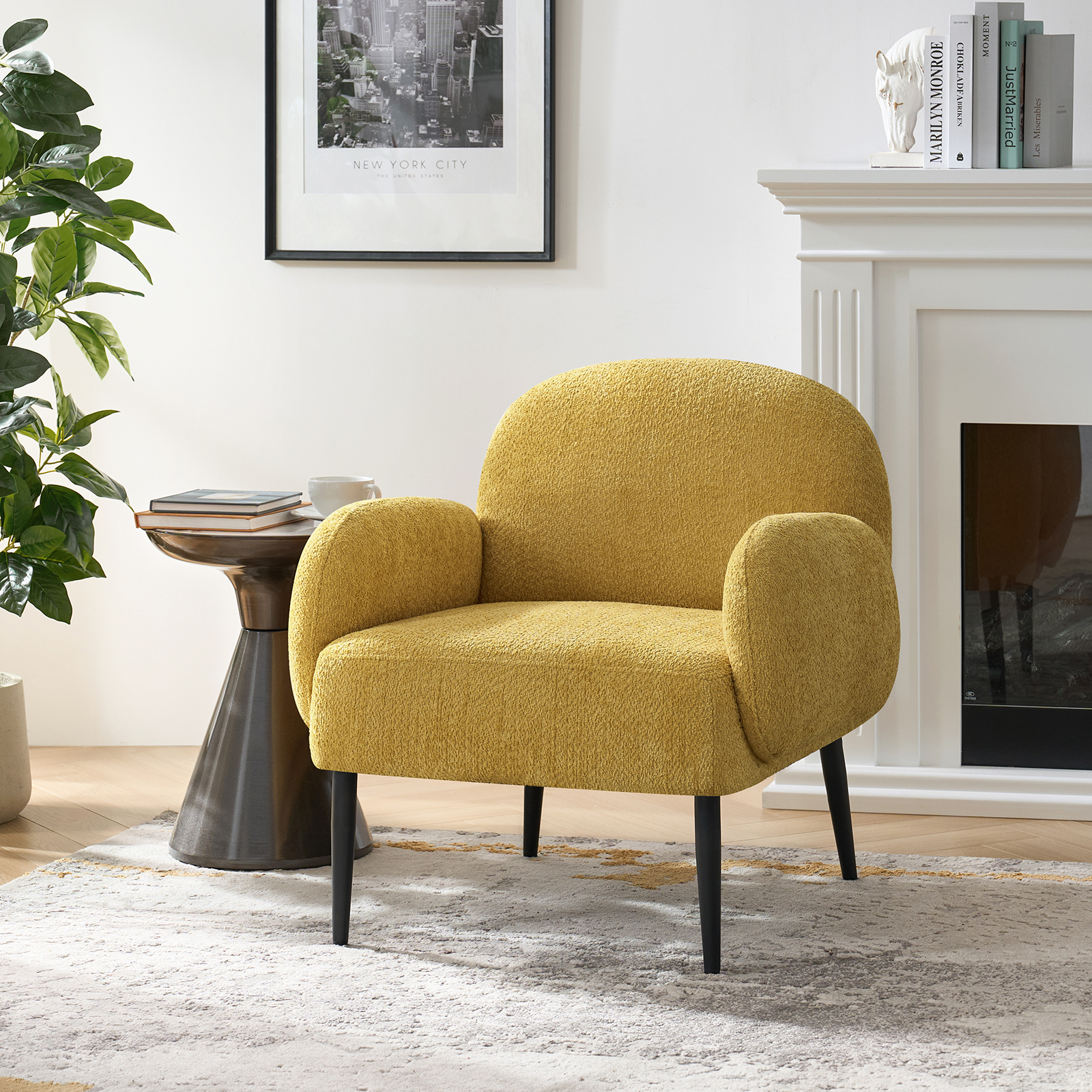 Andy Yellow Loop Yarn Modern Accent Chair 2 Andy Yellow Loop Yarn Modern Accent Chair - Image 2