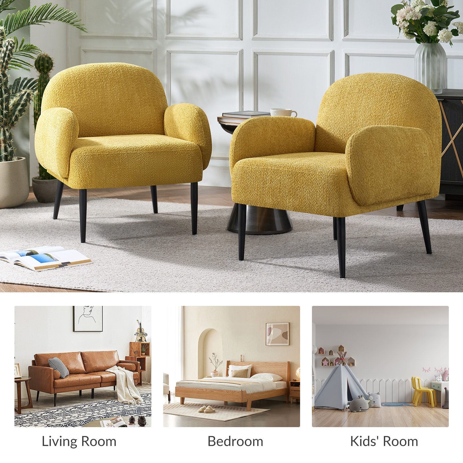 Andy Yellow Loop Yarn Modern Accent Chair 3 Andy Yellow Loop Yarn Modern Accent Chair - Image 3