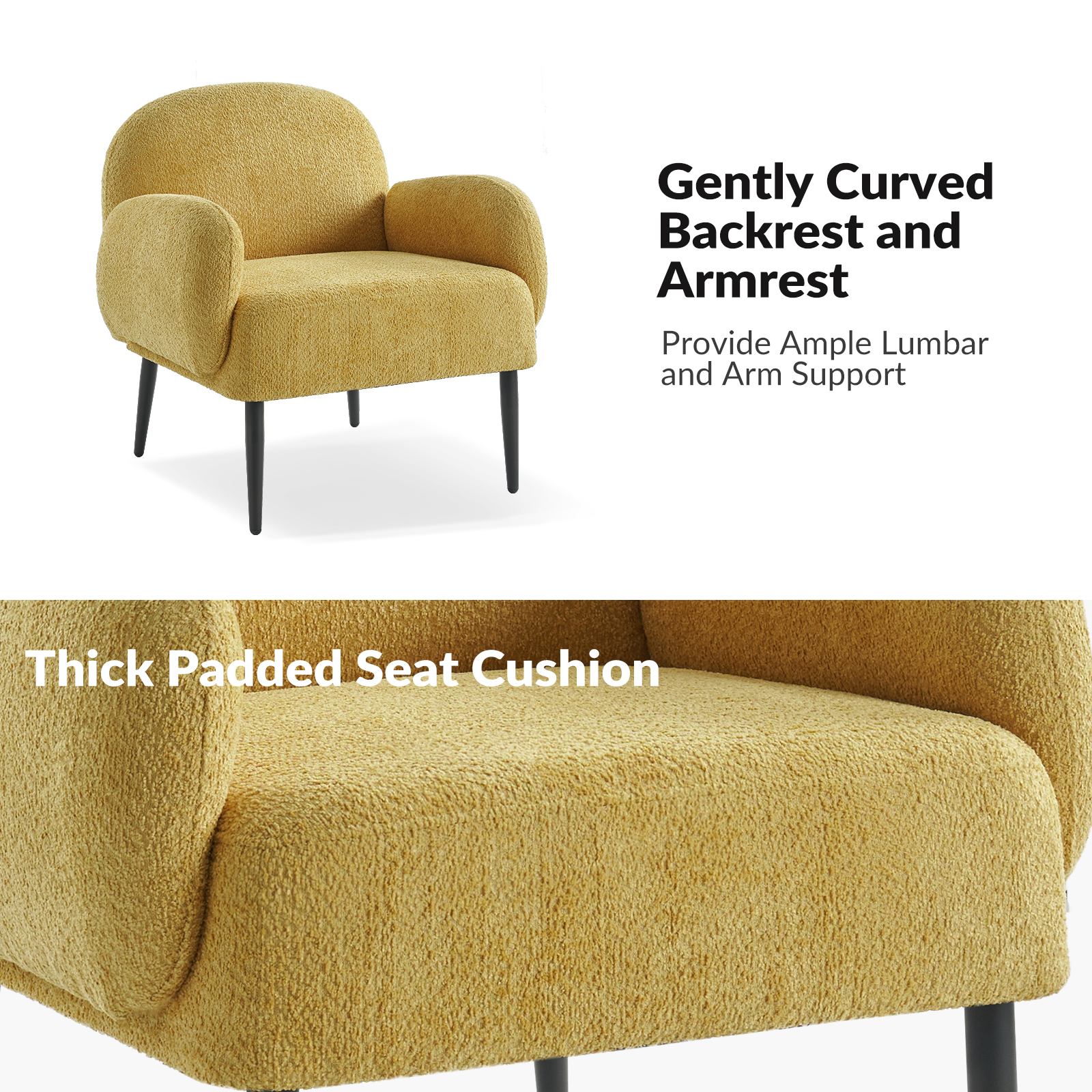 Andy Yellow Loop Yarn Modern Accent Chair 4 Andy Yellow Loop Yarn Modern Accent Chair - Image 4