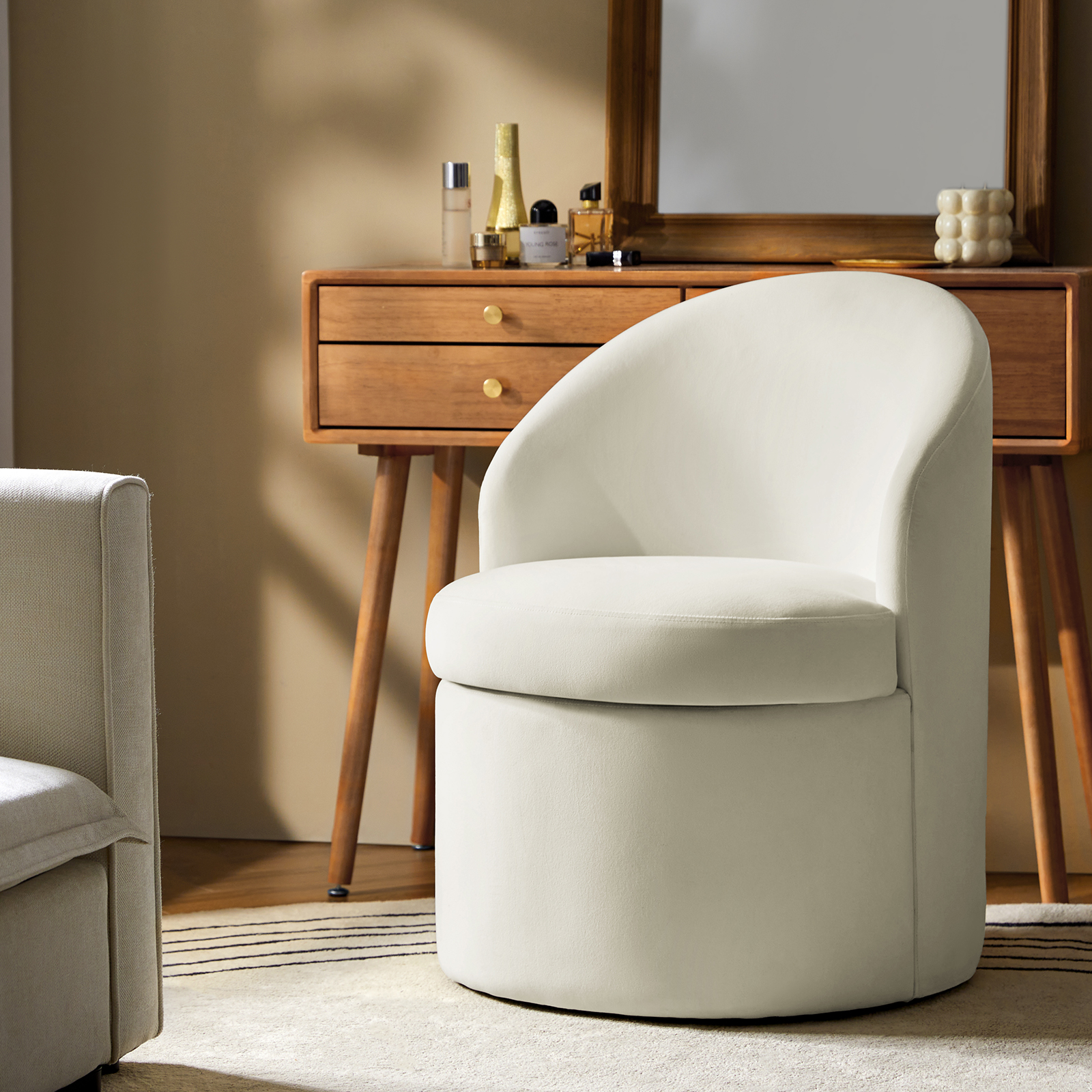 Angela Ivory Velvet Modern Storage Dining Chair 2 Angela Ivory Velvet Modern Storage Dining Chair - Image 2