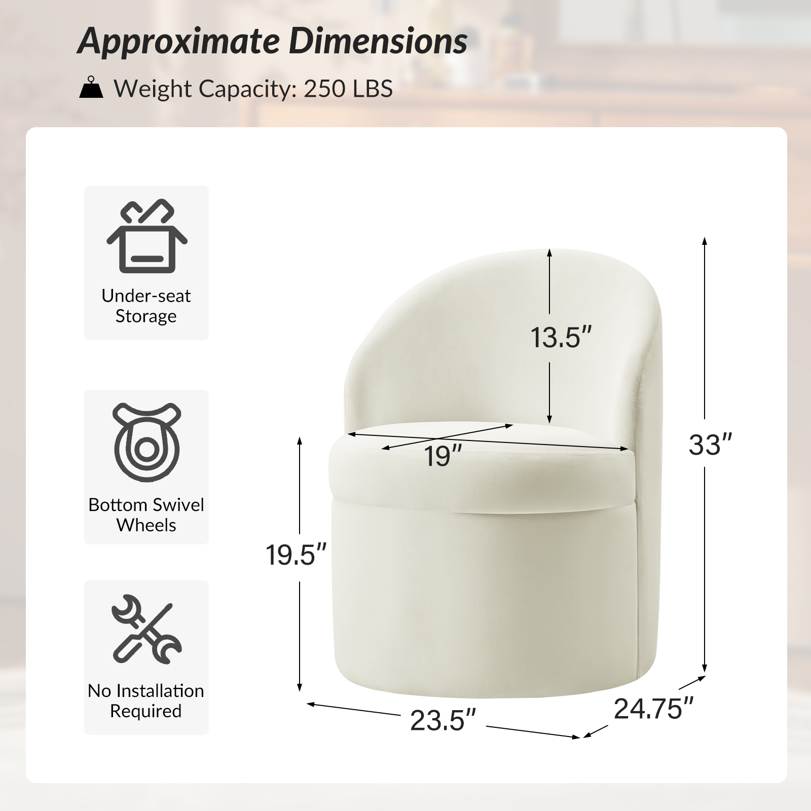 Angela Ivory Velvet Modern Storage Dining Chair 3 Angela Ivory Velvet Modern Storage Dining Chair - Image 3