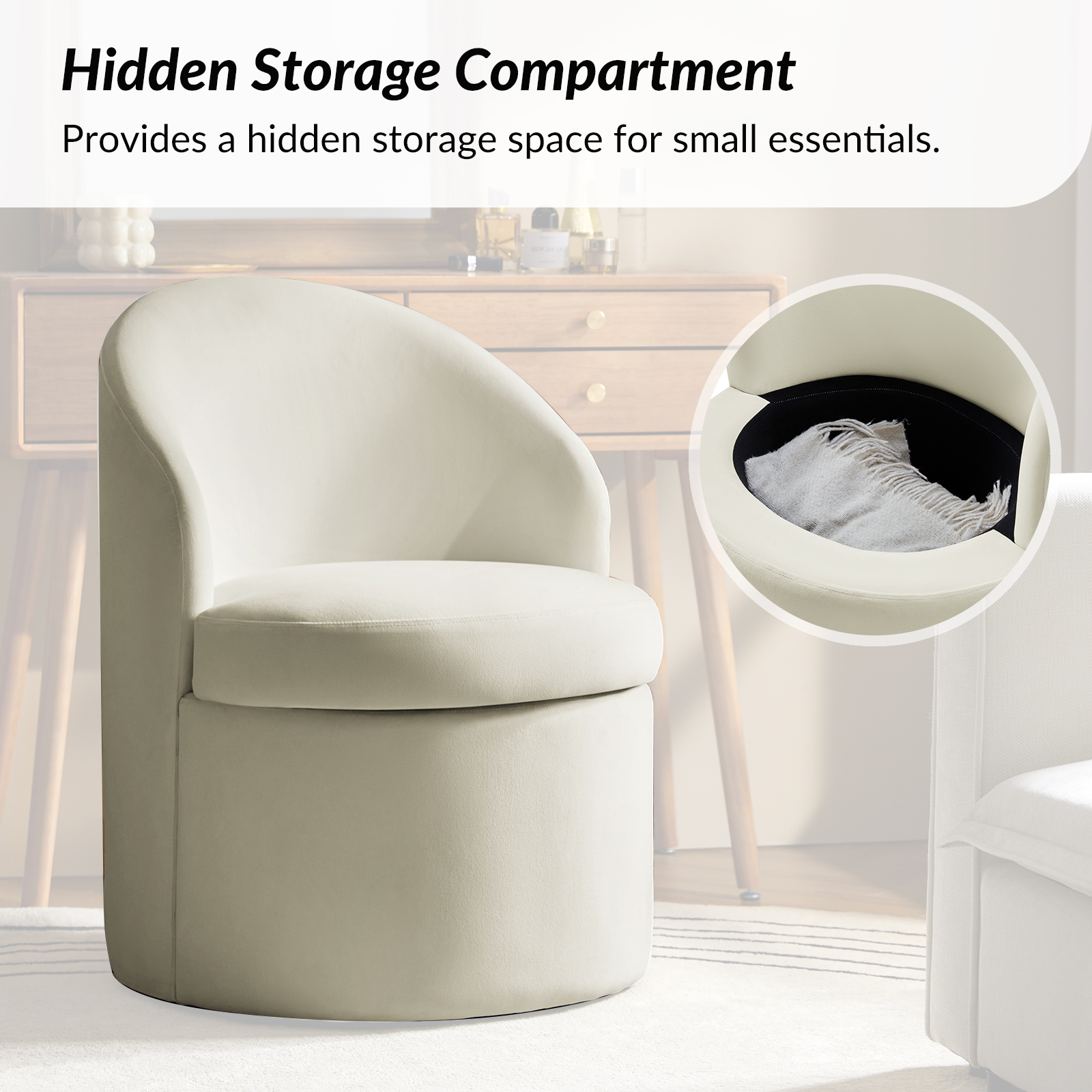 Angela Ivory Velvet Modern Storage Dining Chair 4 Angela Ivory Velvet Modern Storage Dining Chair - Image 4