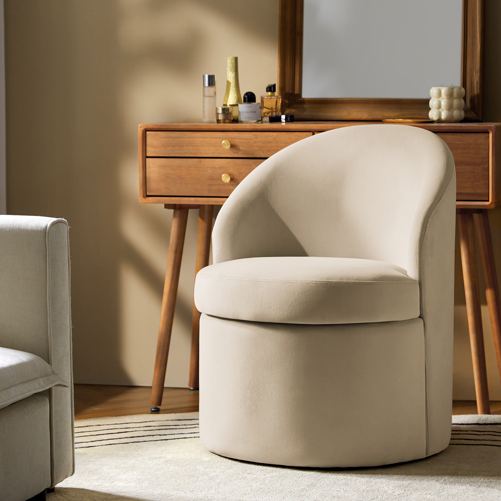 Angela Sand Velvet Modern Storage Dining Chair 2 Angela Sand Velvet Modern Storage Dining Chair - Image 2