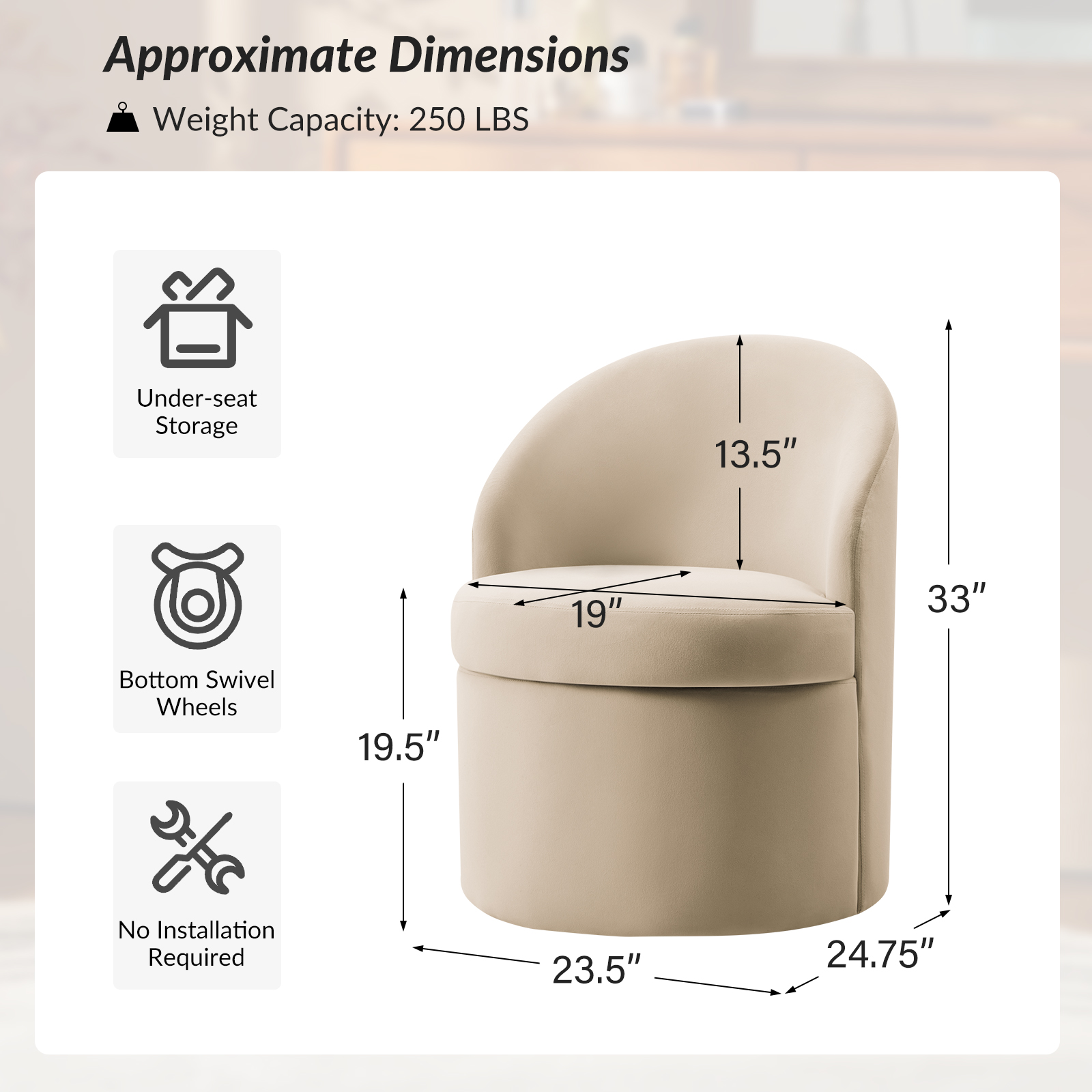 Angela Sand Velvet Modern Storage Dining Chair 3 Angela Sand Velvet Modern Storage Dining Chair - Image 3