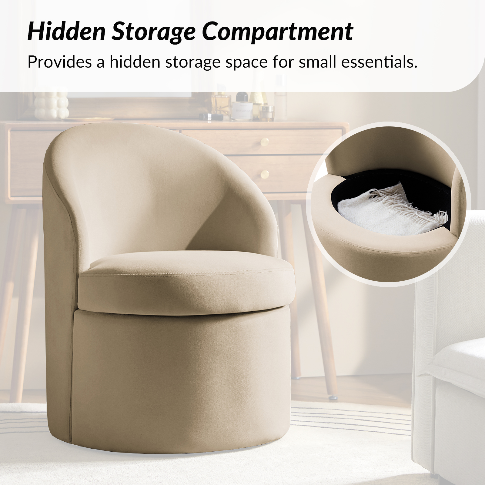 Angela Sand Velvet Modern Storage Dining Chair 4 Angela Sand Velvet Modern Storage Dining Chair - Image 4