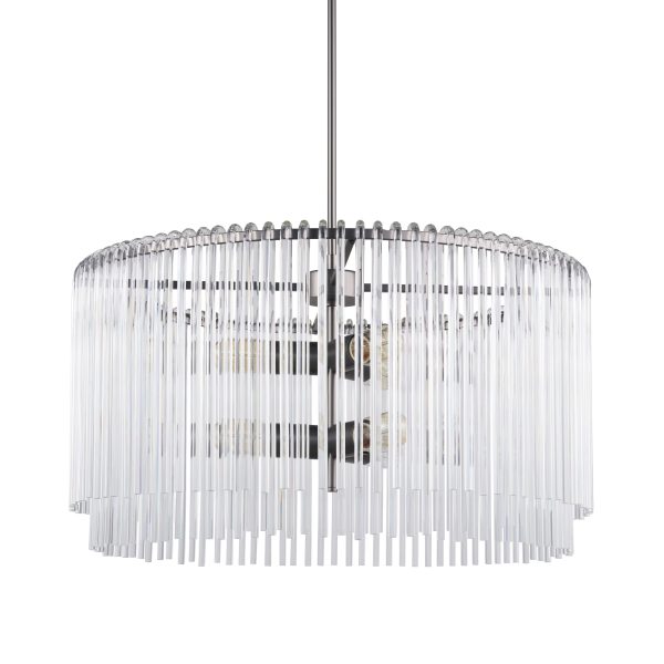 Anna 26x14 Hanging Gun Metal w Clear Glass Rods Six Bulb Chandelier