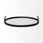 Ansel 20L x 14W Black Metal Mirrored Bottom Oval Serving Tray