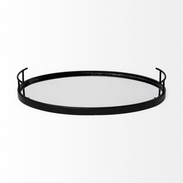 Ansel 20L x 14W Black Metal Mirrored Bottom Oval Serving Tray 5