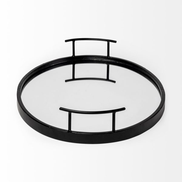 Ansel 20L x 14W Black Metal Mirrored Bottom Oval Serving Tray 6