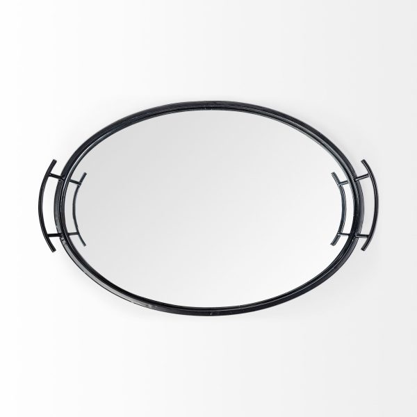 Ansel 20L x 14W Black Metal Mirrored Bottom Oval Serving Tray 7