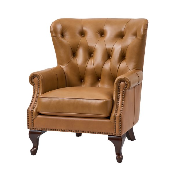 Anthony Camel Genuine Leather Wingback Accent Armchair 1
