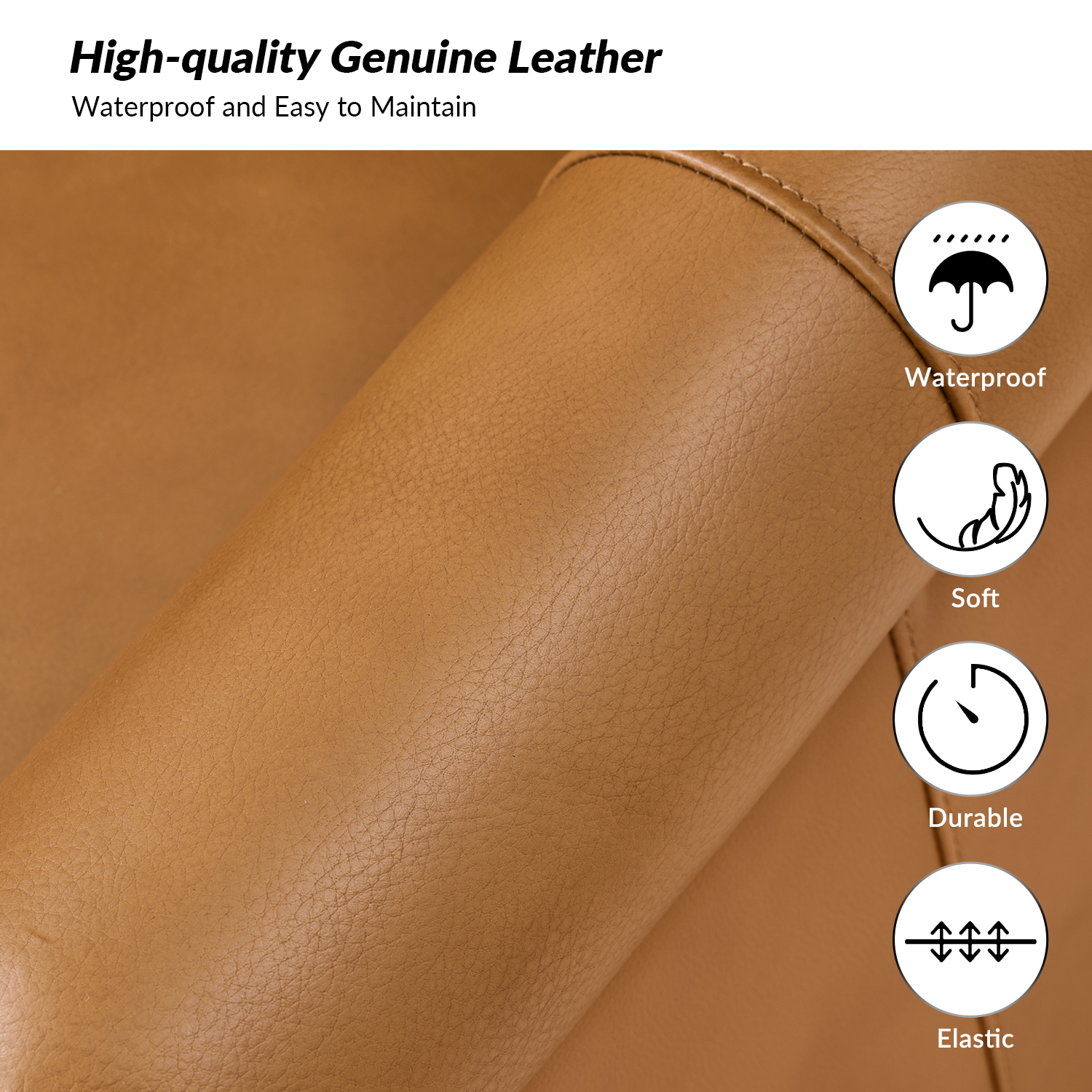 Anthony Camel Genuine Leather Wingback Accent Armchair 3 Anthony Camel Genuine Leather Wingback Accent Armchair - Image 3