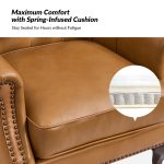 Anthony Camel Genuine Leather Wingback Accent Armchair 9 Anthony Camel Genuine Leather Wingback Accent Armchair