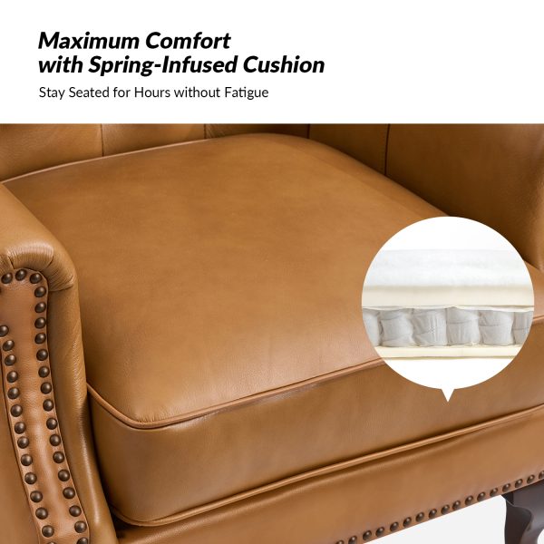 Anthony Camel Genuine Leather Wingback Accent Armchair 3