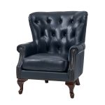 Anthony Navy Genuine Leather Wingback Armchair with Nailhead Trim 7 Anthony Navy Genuine Leather Wingback Armchair with Nailhead Trim