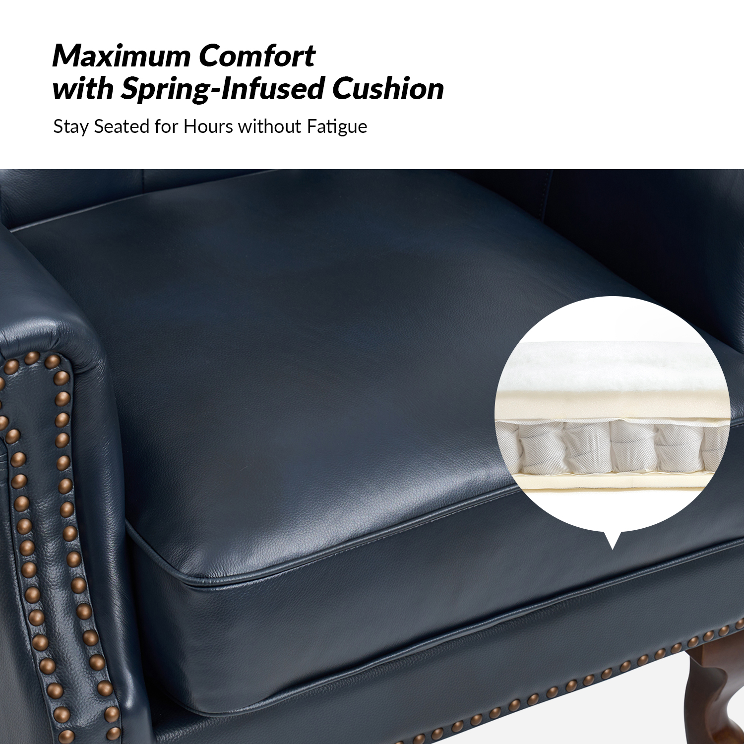 Anthony Navy Genuine Leather Wingback Armchair with Nailhead Trim 4 Anthony Navy Genuine Leather Wingback Armchair with Nailhead Trim - Image 4