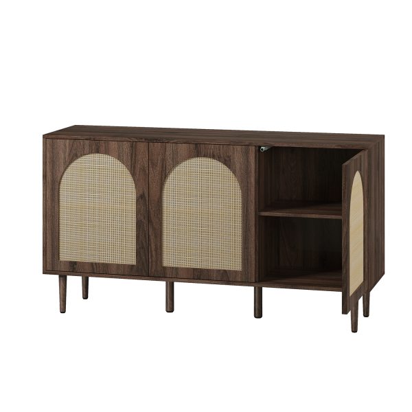 Antiope Black Rattan Door 56 Inch Modern Farmhouse Sideboard 4