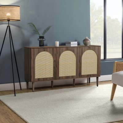 Antiope Black Rattan Door 56-Inch Modern Farmhouse Sideboard