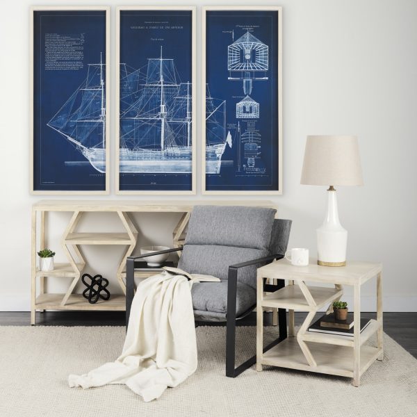Antique Ship Blueprint IV by Vision Studio Hand Embelished Framed Art Print Matted under Glass 1