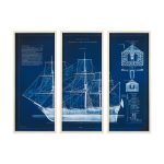 Antique Ship Blueprint IV by Vision Studio Hand Embelished Framed Art Print Matted under Glass