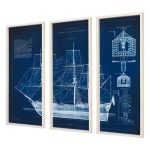 Antique Ship Blueprint IV by Vision Studio Hand Embelished Framed Art Print Matted under Glass