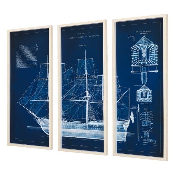 Antique Ship Blueprint IV by Vision Studio Hand Embelished Framed Art Print Matted under Glass 2