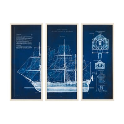 Antique Ship Blueprint IV by Vision Studio Hand Embelished Framed Art Print Matted under Glass