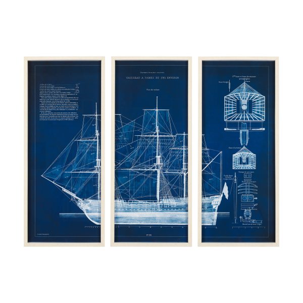 Antique Ship Blueprint IV by Vision Studio Hand Embelished Framed Art Print Matted under Glass