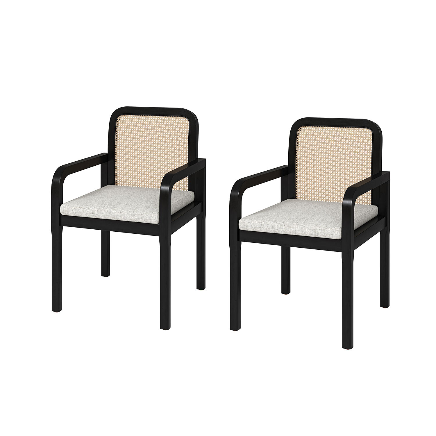 Antoine Black Rattan Linen Dining Chairs 2 Antoine Black Rattan Linen Dining Chairs - Image 2