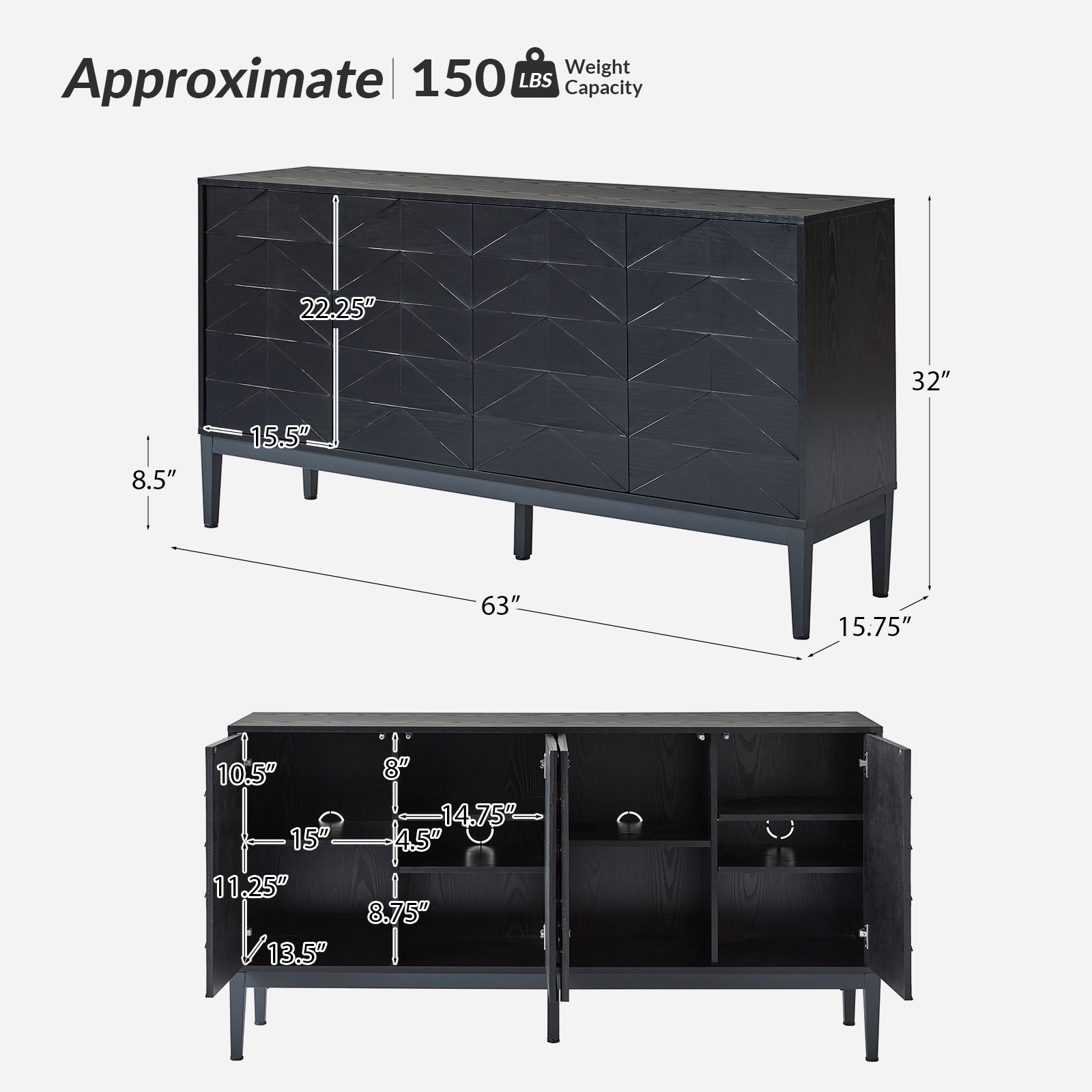 Anton Black Geometric 4-Door Mid-Century Modern Sideboard 5 Anton Black Geometric 4-Door Mid-Century Modern Sideboard - Image 5