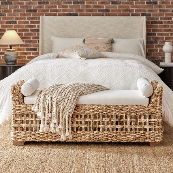 Anton Natural Rattan Boho Coastal Farmhouse Storage Bench 2