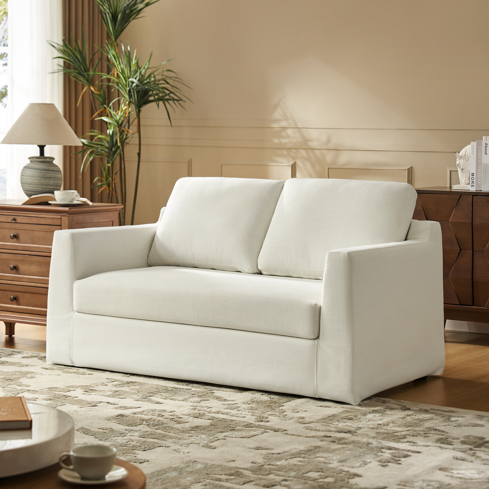 Anton White Linen 60 Inch Washable Slipcover Loveseat 2 Anton White Linen 60 Inch Washable Slipcover Loveseat - Image 2
