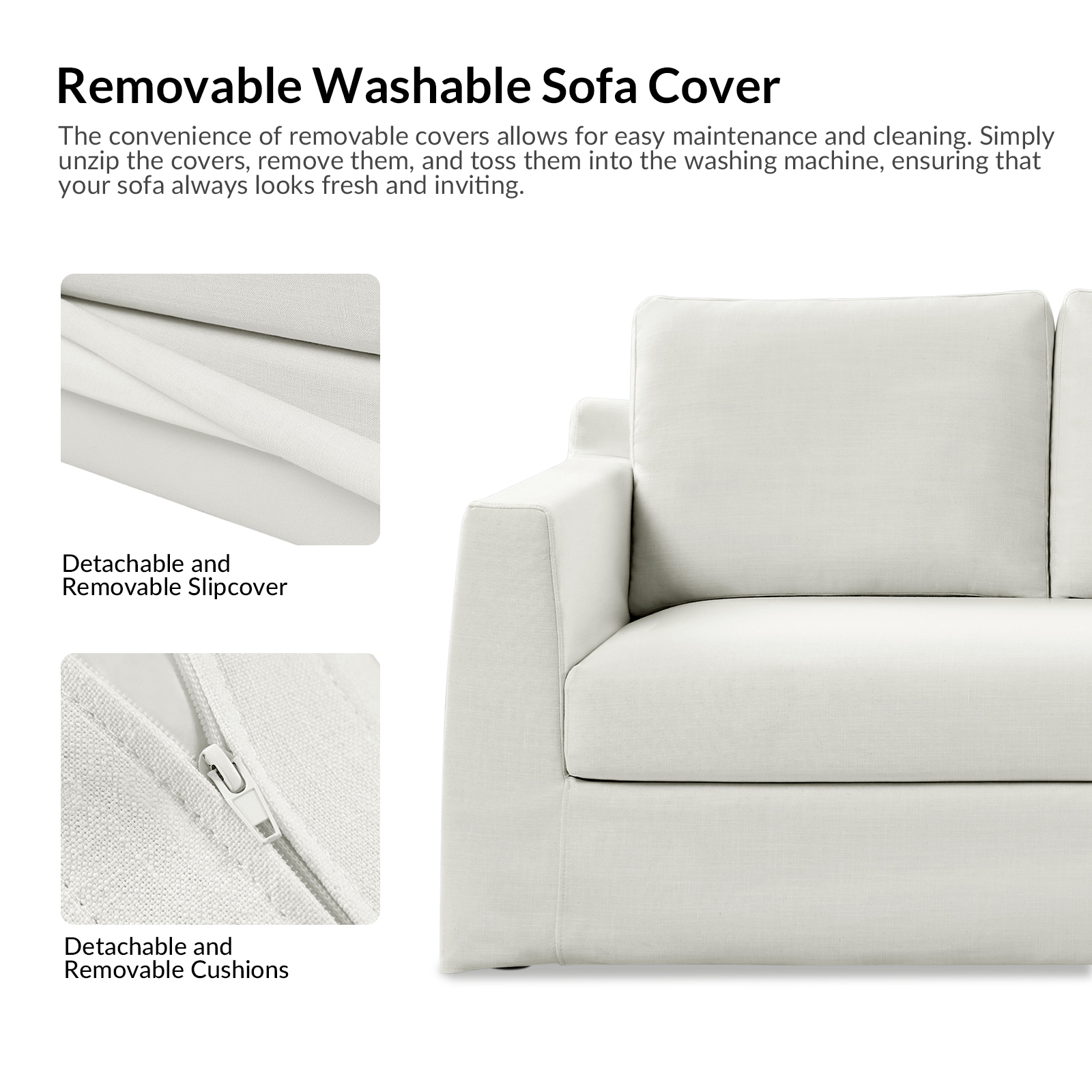 Anton White Linen 60 Inch Washable Slipcover Loveseat 4 Anton White Linen 60 Inch Washable Slipcover Loveseat - Image 4