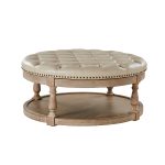 Antonia Beige Vegan Leather Round Cocktail Ottoman with Storage