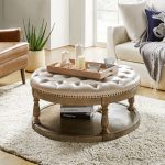 Antonia Beige Vegan Leather Round Cocktail Ottoman with Storage