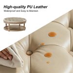 Antonia Beige Vegan Leather Round Cocktail Ottoman with Storage