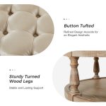 Antonia Beige Vegan Leather Round Cocktail Ottoman with Storage