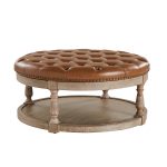Antonia Camel Vegan Leather Tufted Spindle Leg Ottoman