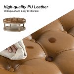 Antonia Camel Vegan Leather Tufted Spindle Leg Ottoman