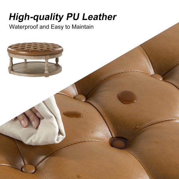 Antonia Camel Vegan Leather Tufted Spindle Leg Ottoman 2